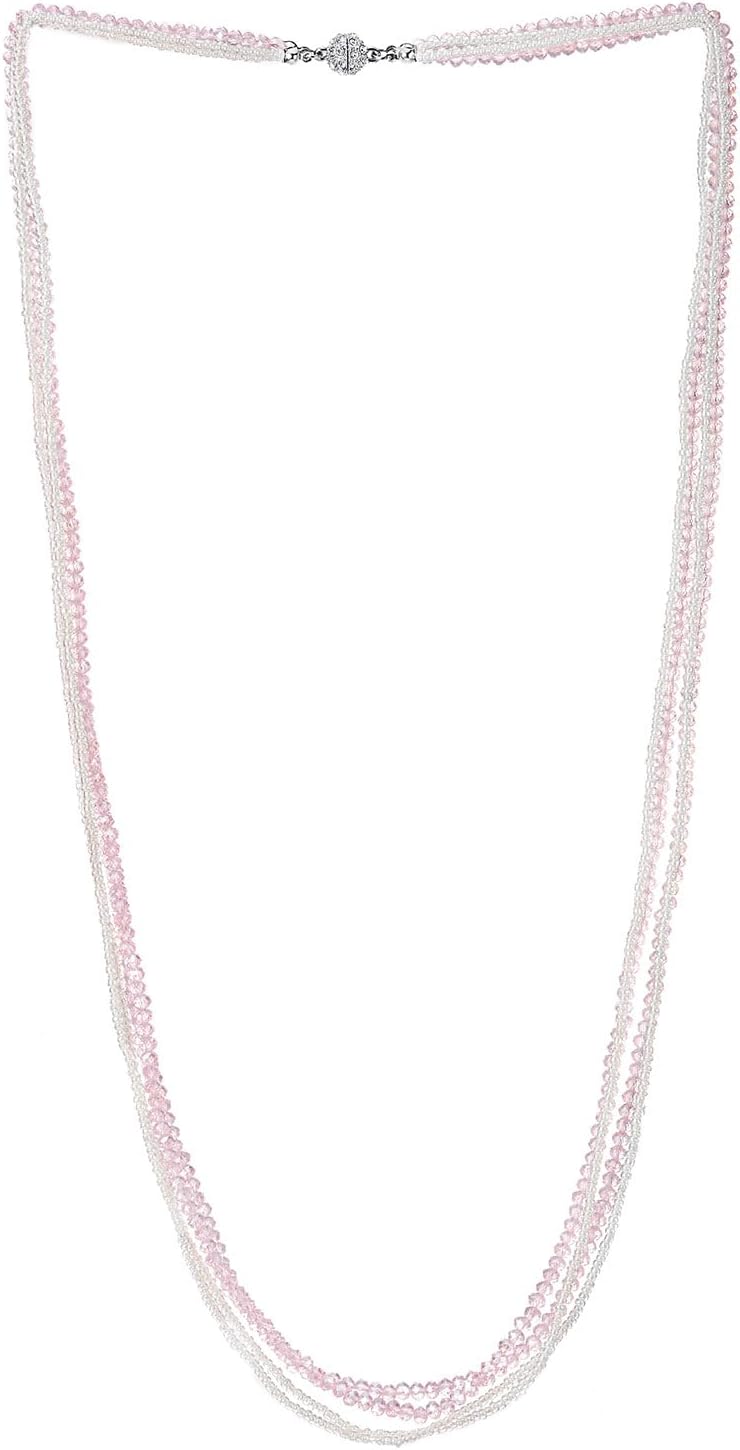 COOLSTEELANDBEYOND Long Multi-Strand Statement Necklace For Women, Elegant Layered Waterfall Chains, Crystal Beads Pendant - Image 1